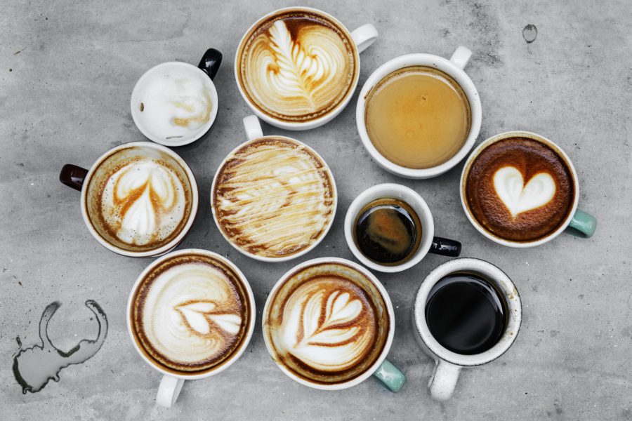Aerial view of various coffee